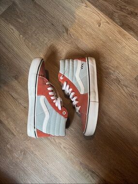 Vans High-Top Suede & Canvas Sneakers - Coral & Light Blue